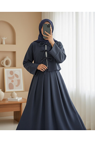 Modamorfo Lace-Up Front Skirted Cashmere Suit - Indigo