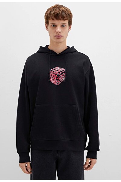 Mavi 0S10397 με τύπωμα Ανδρικό φούτερ με κουκούλα ΜΑΥΡΟ