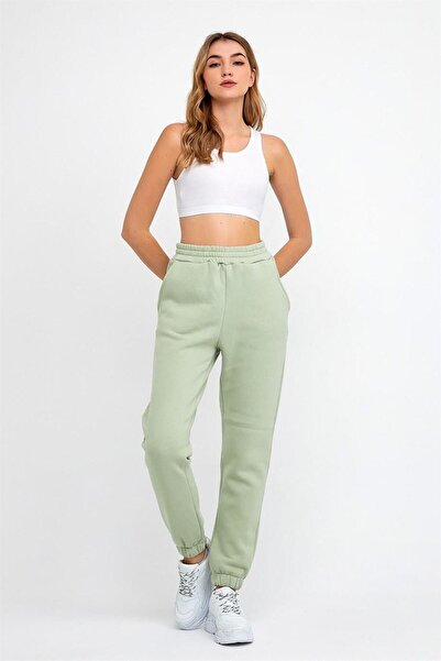 ESPİNA Γυναικεία πλεκτά φούτερ με τρεις κλωστές με ελαστική μέση και πόδι Jogger Mint Green