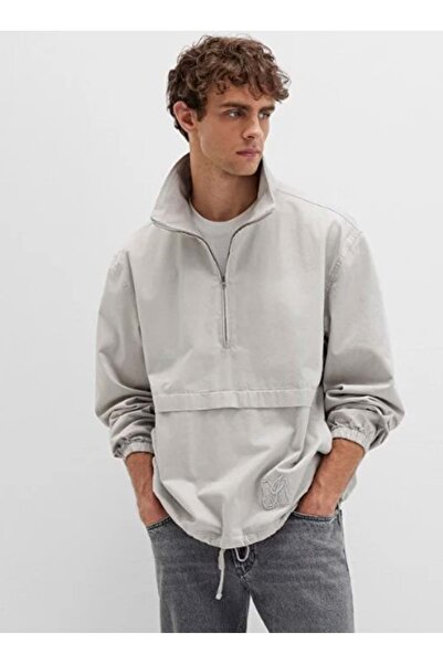 Mavi 0211684-70074 Men's Sweatshirt with Half Zipper and Kangaroo Pocket Gray