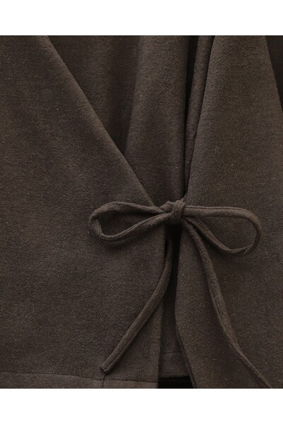 Modamorfo Cashmere Kimono Set with Tie-Front Skirt - Brown