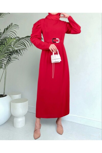 Modamorfo Görögdinnye ujjú csatos öves ruha -piros