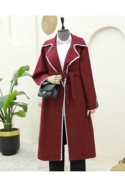 Modamorfo Пастуший шов, пояс на талії, кашеміровий пальто - бордовий
