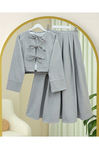 Modamorfo Lace-Up Front Skirted Cashmere Suit - Gray