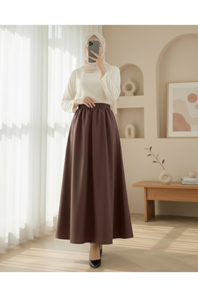 Modamorfo Parachute Skirt with Elastic Waist and Pockets - Brown