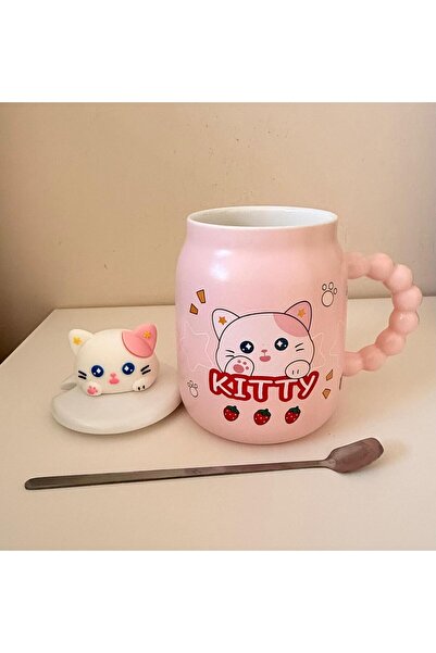 Tutku Suprizgift Cat Mug with Lid and Spoon
