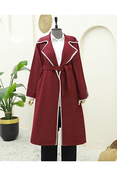Modamorfo Пастуший шов, пояс на талії, кашеміровий пальто - бордовий