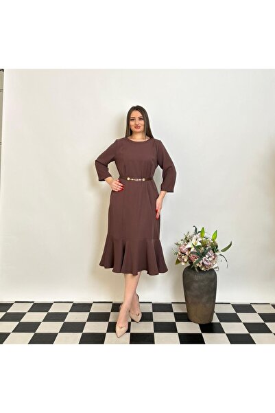 DE WHITES Plus size belted dress with fish detail bottom skirt part