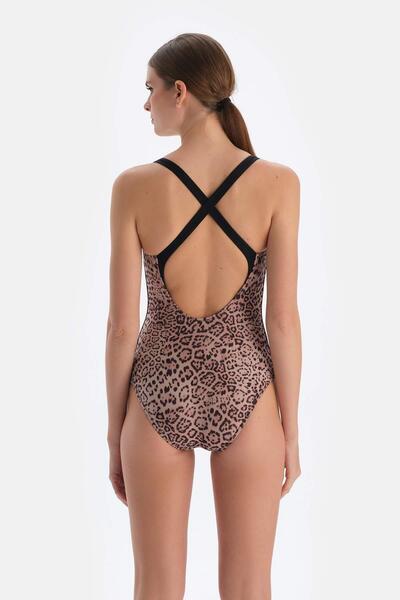 Dagi Μαγιό καφέ λεοπάρ με τετράγωνο λαιμόκοψη