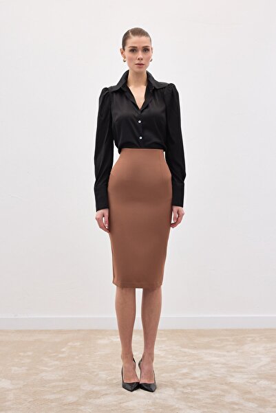 Sateen تنورة قلم رصاص مستقيمة - جملي