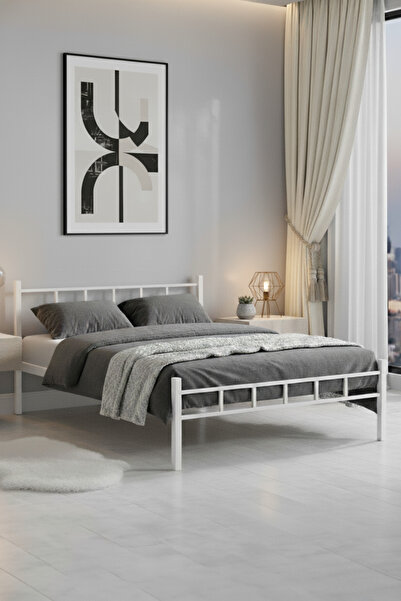 Sevinse Home Çift Kişilik Ferforje Metal Karyola Beyaz