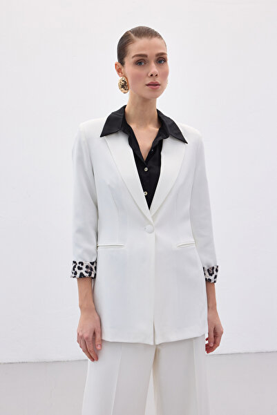 Sateen Mono Collar Classic Jacket - Ecru