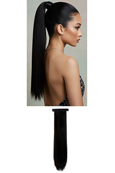 TAKIŞTIR Extensie de păr cu cataramă, culoare neagră, textura părului uman, coadă de cal