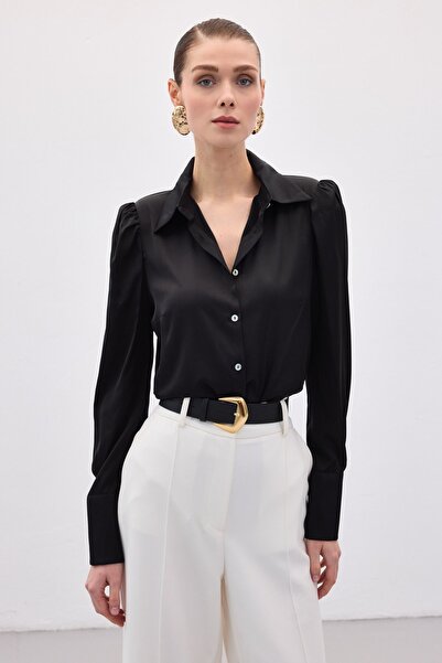 Sateen Padded Satin Shirt - Black