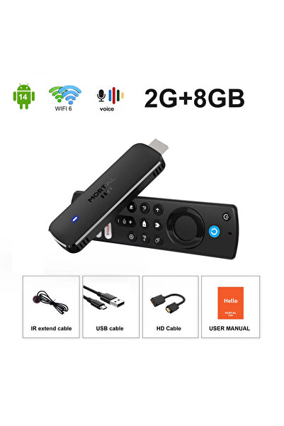 Choice جهاز Q8 TV Stick 2GB8G Voice Mortal Android 14 Full HD 4K 1080P WiFi 6 Google Voice NETFLIX Youtube Q8 BT