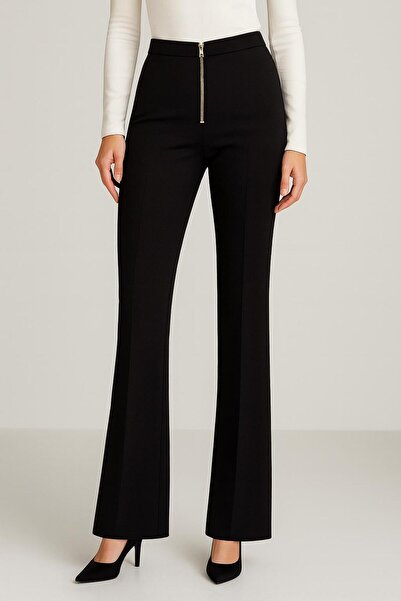 EDITION WOMAN Черни панталони с цип отпред и разширени крачоли | EK100665471