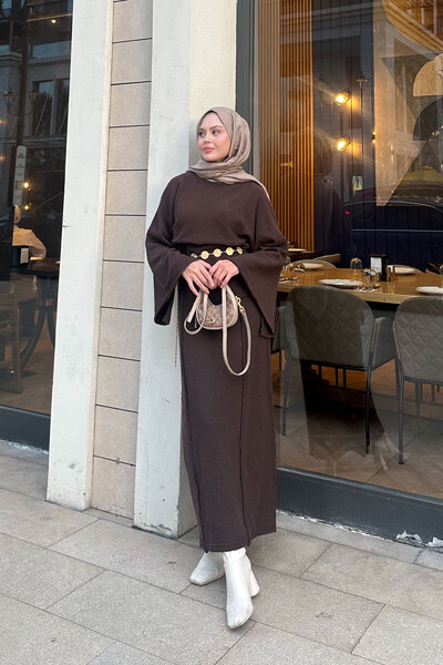 LOCCO Women's Self-Patterned Kraş Dress Brown