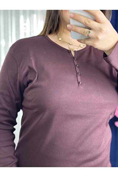 YNSGİYİM Yns - Kadın Pamuklu Ribana %100 T-shırt Bluz Uzun Kollu