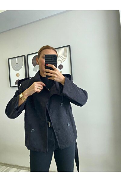 TB Butik Mock Neck and Jacket Collar Premium Suede Trench Coat Jacket