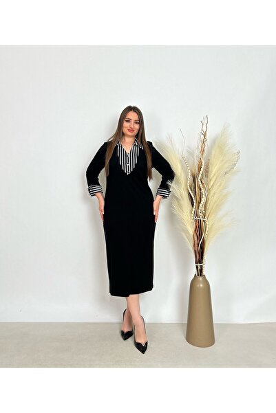 DE WHITES Plus size shirt collar belted dress