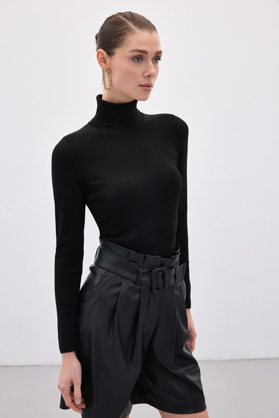 Sateen Πλήρες Πλεκτό Ρούχο Ψαρά - Μαύρο