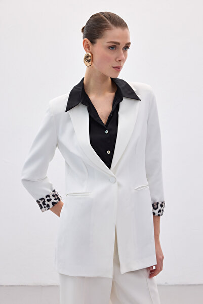 Sateen Mono Collar Classic Jacket - Ecru