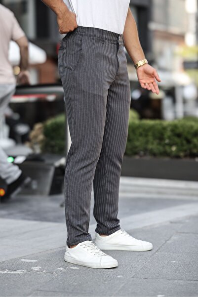 comstar Men's Slim Fit Straight Leg Basic Ksmoked Striped Trousers