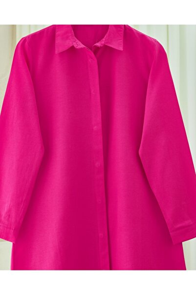 Modamorfo Oval Cut Long Shirt with Hidden Buttons - Fuchsia