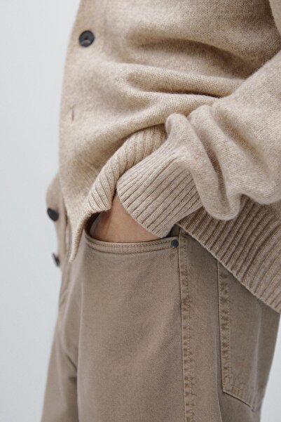 Massimo Dutti Yün karışımlı V yaka triko hırka