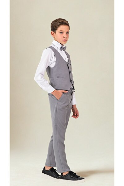Atlas Kids Boy's Tuxedo Suit – Vest Set Bow Tie Shirts with Jogger Pants and Chains Set of 5