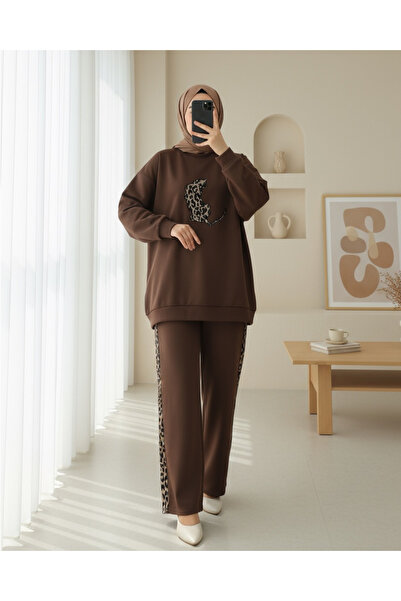 Modamorfo Scuba Suit with Leopard Figure and Patterned Trousers - Brown