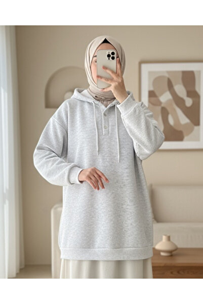 Modamorfo Світшот з капюшоном на кнопках і трьома нитками - світло-сірий