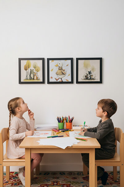 FourArts Set de picturi înrămate cu tematică de pădure pastel, 3 piese - Prod...