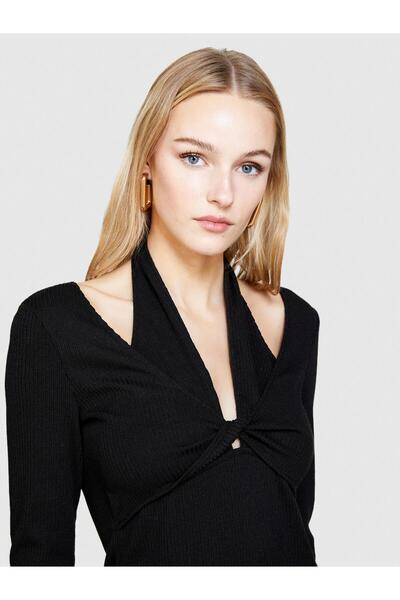 Sisley Women's Long Sleeve Dress with Shoulder and Front Detail Black Dress - 324P4Uvtlv05D