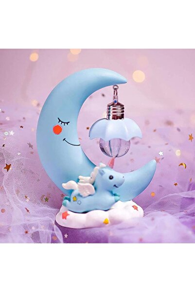 Genel Markalar Mavi Renk Ay Dede ve Minik Unicorn Masa Lambası
