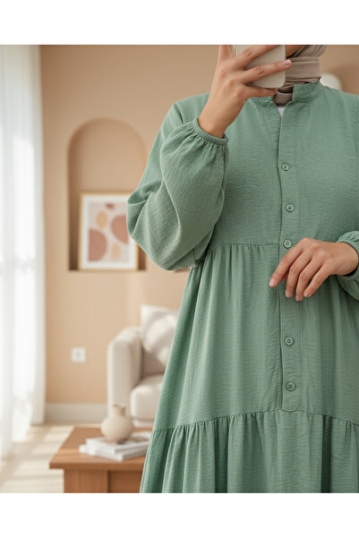 Modamorfo Judge Collar Half Button Cotton Ayrobin Dress - Water Green