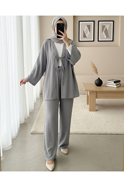 Modamorfo Crinkle Suit with Double Lace-Up Trousers - Gray