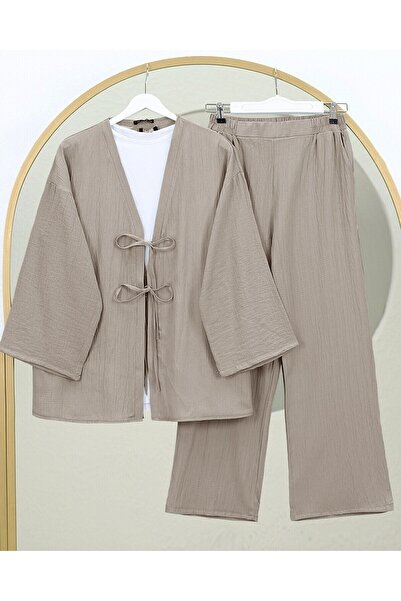 Modamorfo Crinkle Suit with Double Laced Trousers - Mink