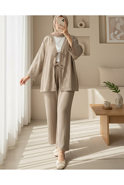 Modamorfo Crinkle Suit with Double Laced Trousers - Mink