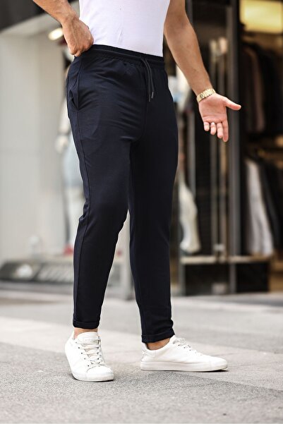 comstar Men's Double Leg Tight Navy Sweatpants with Elastic Waist