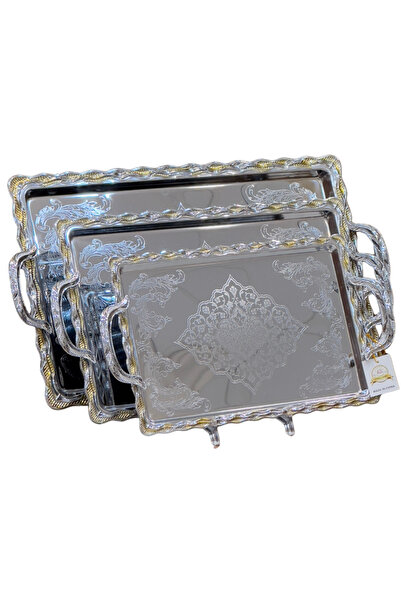 ALQANNAS طقم تباسي تقديم 3 حبه مقاسات واسعه وموديل جديد فضي ذهبي