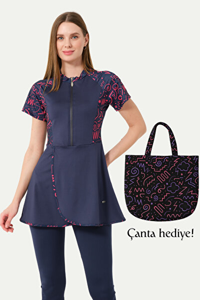 İYİBU Kadın Siyah Kısa Kollu Yarı Kapalı Mayo 4'lü Takım – Su İtici Esnek