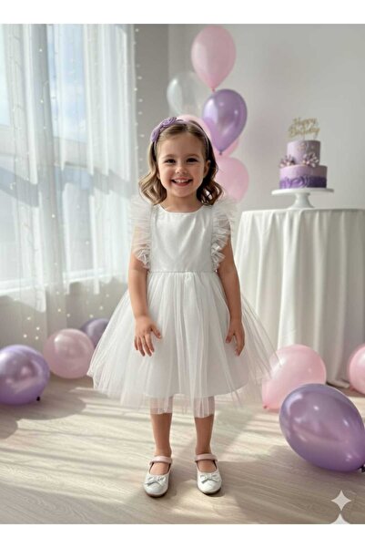 penu baby kids Beyaz Tüllü Kolsuz Kız Bebek Elbise - Christie