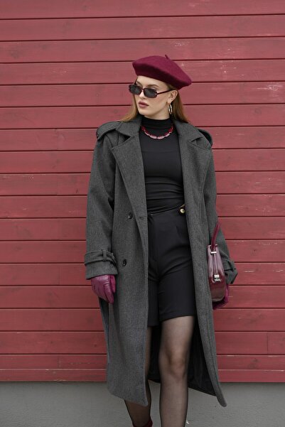 PERADO Anthracite Belted New Season Lined Premium Quality Women's Cashmere Coat