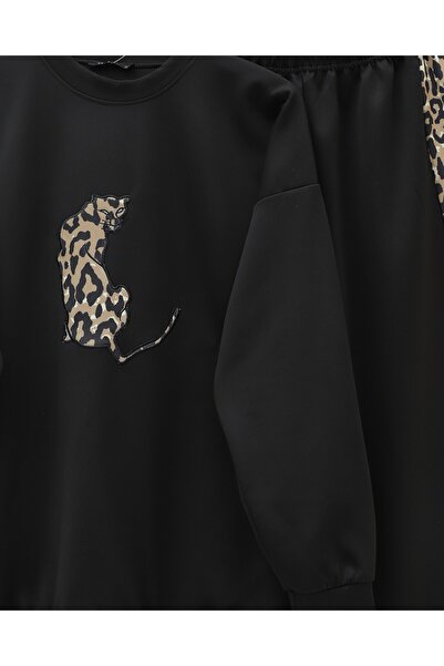 Modamorfo Scuba Suit with Leopard Figure and Patterned Pants - Black