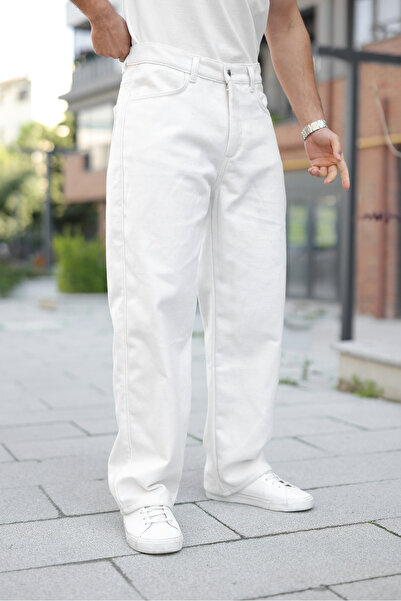 comstar Men's High Waist Wide Leg Casual White Baggy Pants