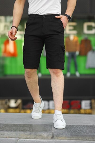 comstar Men's Cargo Pocket Gabardine Stretchy Tight Black Capri Shorts