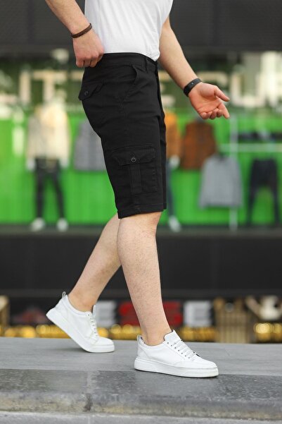 comstar Men's Cargo Pocket Gabardine Stretchy Tight Black Capri Shorts