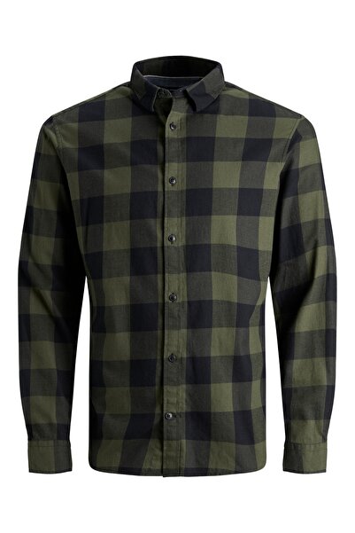 Jack & Jones Jjegıngham Twill Shirt L/S Noos Erkek Yeşil UK Gömlek - 12181602