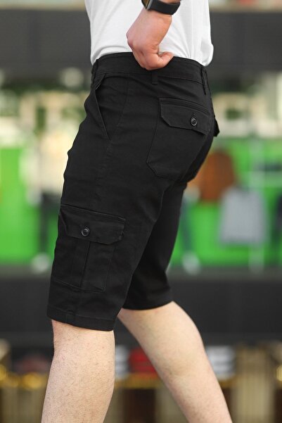 comstar Men's Cargo Pocket Gabardine Stretchy Tight Black Capri Shorts